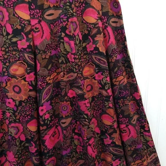 Notations Vintage 90s Floral Midi Skirt Size XL Petite Black Flower Print Rayon - Picture 4 of 12